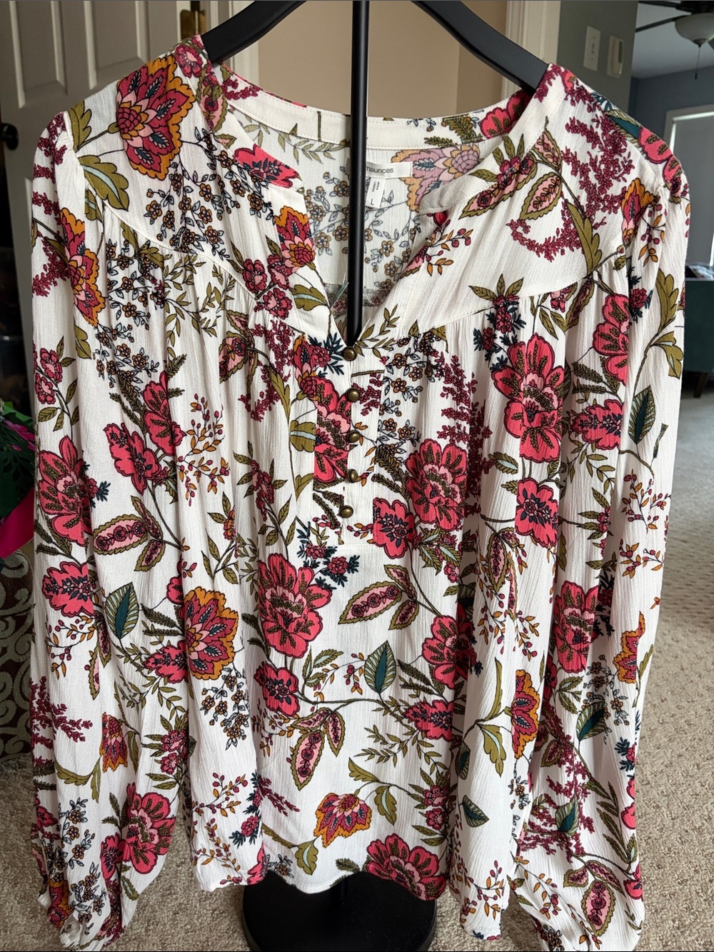 Maurices White Blouse with Pink Floral Print